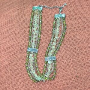 Elegant Green and Silver Beaded Choker Necklace